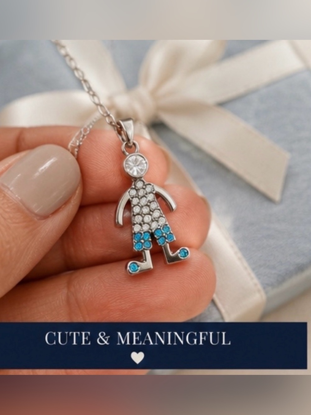 “My Boy” Rhinestone Stainless steal silver plated necklace